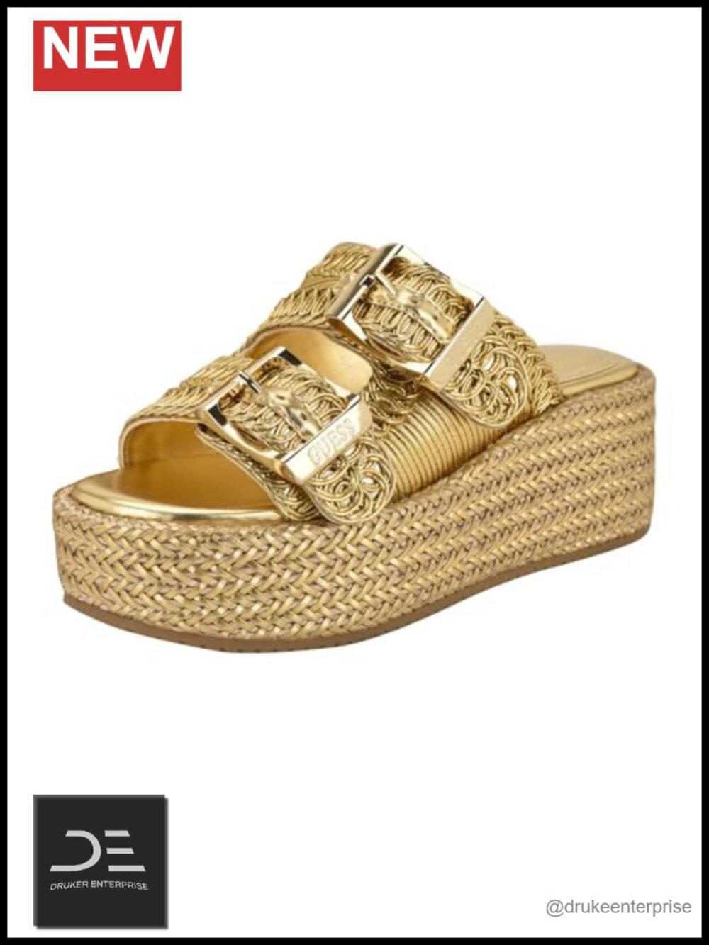 Women's Platform Slide Sandals with Woven Details and Oversized Buckles, Slip-On